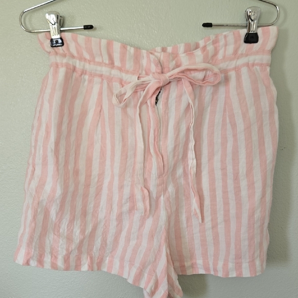 Cynthia Rowley Pink Striped Linen Shorts Size Small - Picture 1 of 5